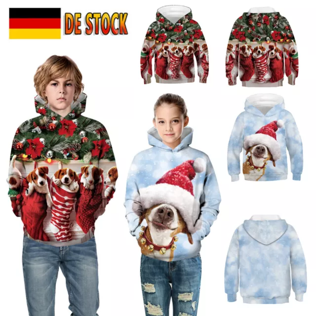 DE Kinder Jungen Mädchen 3D Druck Hoodies Sweatshirt Pullover Weihnachten Kostüm