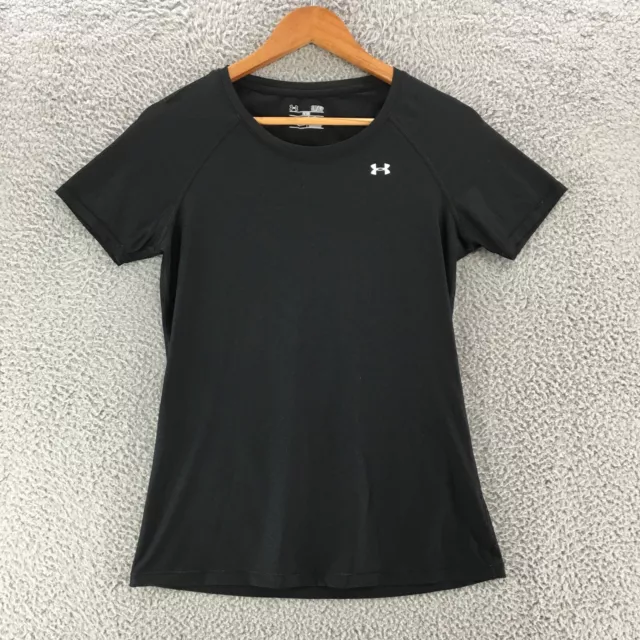 Under Armour Heat Gear Slim Fit Short Sleeve Top Womens Small Black Chest Logo