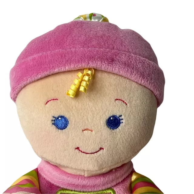 Fisher Price Babys First Doll Plush Soft Rattle 10" Pink Blond Curls Blue Eyes