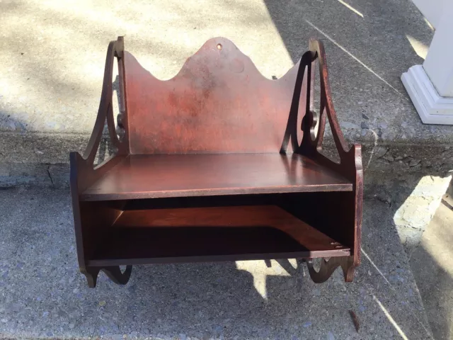 VINTAGE Victorian Mahogany Wood Wall Hanging Book Shelf Cottage Fretwork Scrolls