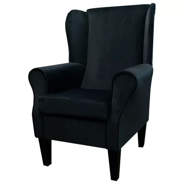 Velvet Black Fireside Wingback Armchair | Handmade Upholstered | Luxury Accent
