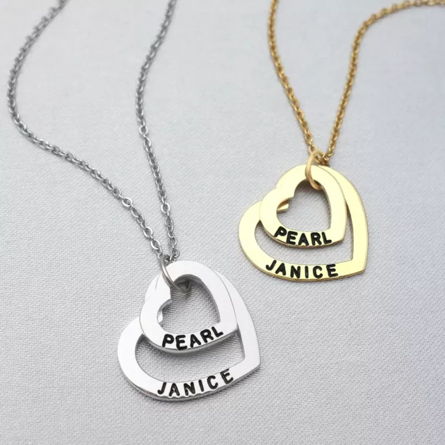 Engraved Names Necklaces Custom Heart Pendant Necklace Name Jewelry Gift for Her