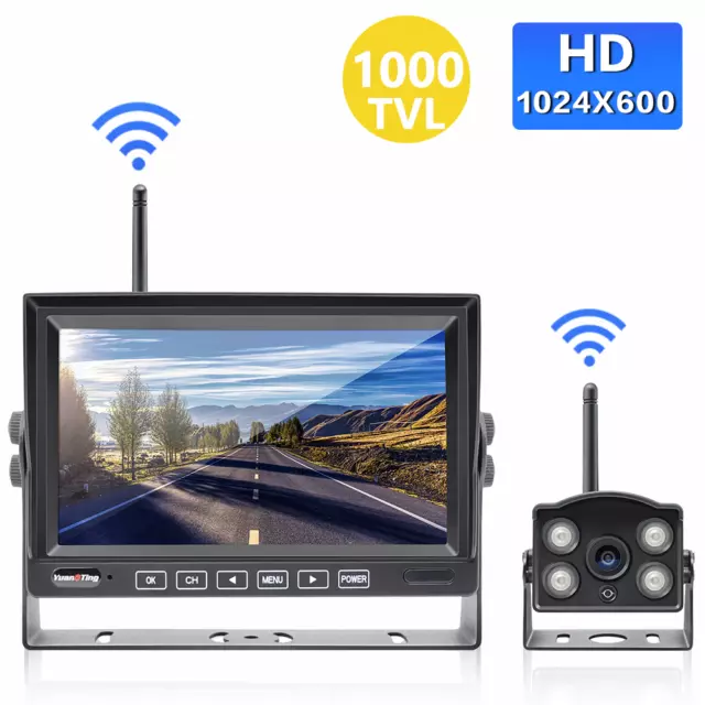 Wireless Reverse Camera Rear View Kit 7" In HD 1024*600 Monitor for Truck Bus RV