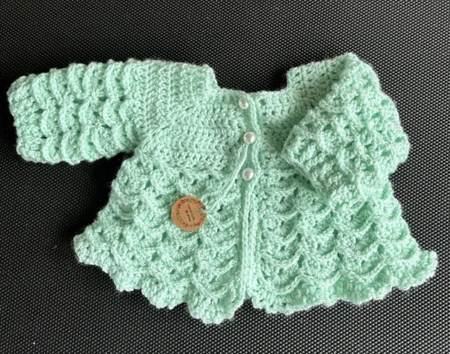Baby  jacket/cardigan  ~ Newborn ~ Mint ~ hand Knit / crochet ~ Reborn Baby Doll