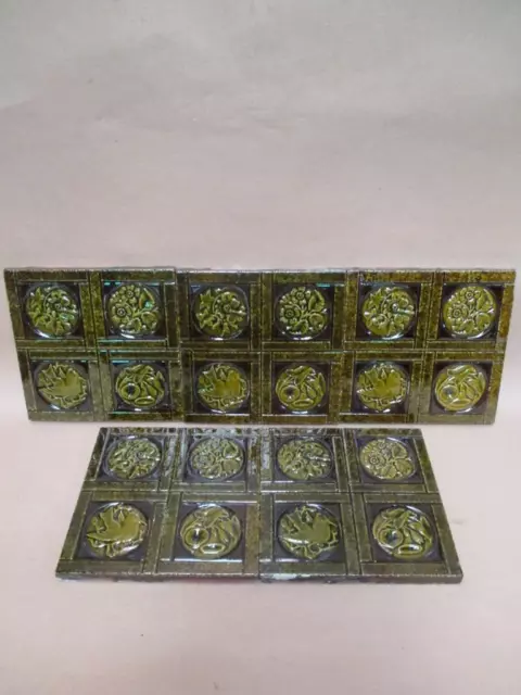 Tiles x5, Majolica, Art Nouveau, Art Deco, wall tiles, vintage, antique