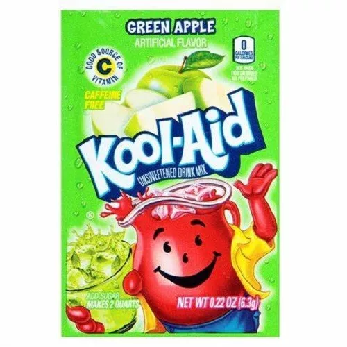 10 Sachets Kool-Aid Green Apple Flavoured Unsweeten Drink Mix, 4.5g