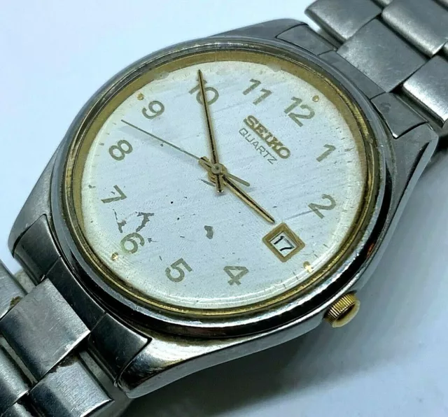 VINTAGE SEIKO JAPAN 5Y22-8024 Men Silver Analog Quartz Watch Hours~Date~New  Batt EUR 29,21 - PicClick FR