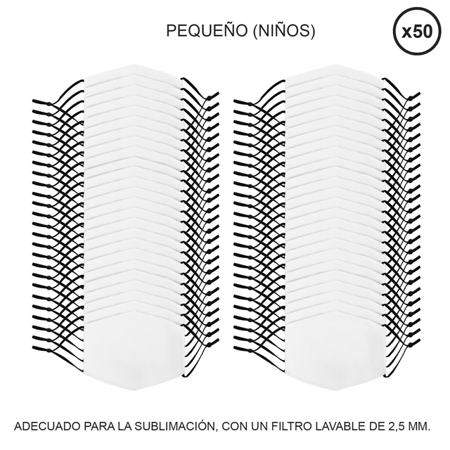 50 Mascarillas Faciales Pequeñas Blancas para Sublimación Personalizadas