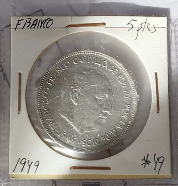 España. Moneda de 5 pesetas año 1949*49  Franco Una Grande y Libre