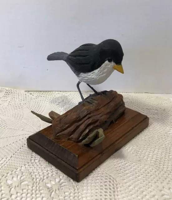 Vintage Hand Carved Painted Wood Wooden Bird Figurine Statue Signed