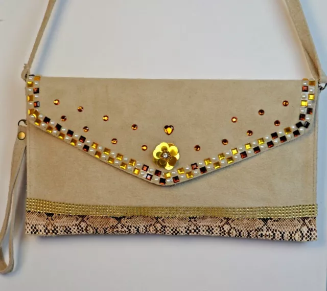 Clutch Petite Sac de soirée  en cuir avec joli dessin  fait  main