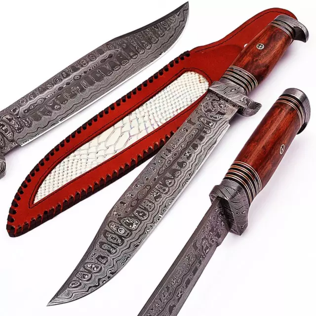 Life Bayou Dweller Custom Handmade Damascus Steel Hunting Bowie Knife + Sheath