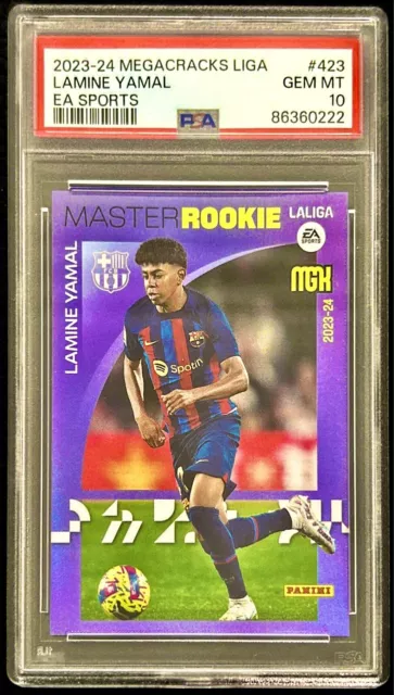 🔥2023-24 Panini Megacracks Lamine Yamal #423 Psa 10 Barcelone Rookie Gem🔥