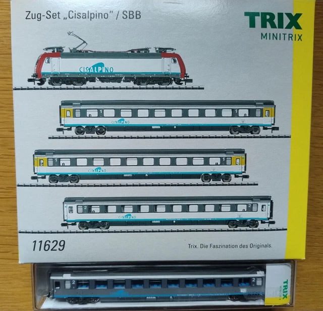 MINITRIX N GAUGE 11629 Cisalpino Re484 Train Pack + additional coach ...