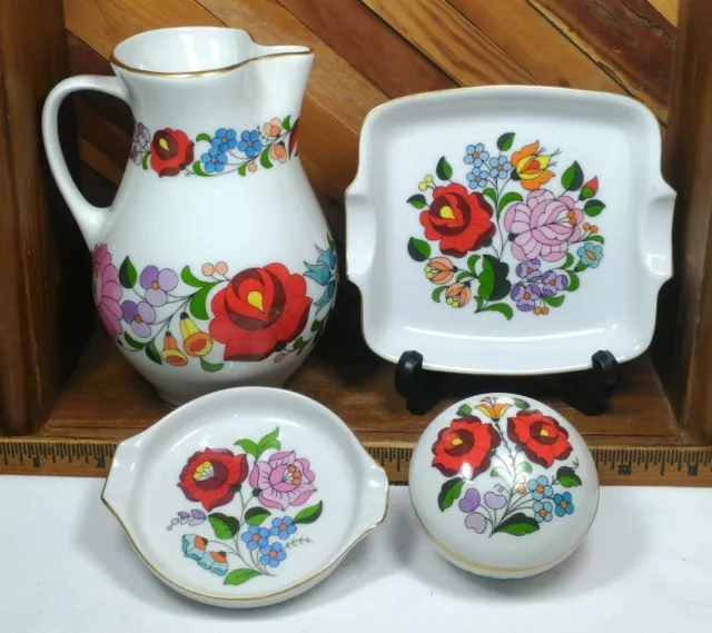 KALOCSA Porcelain Hungary Hand Painted Floral Pattern Vintage Lot of 4