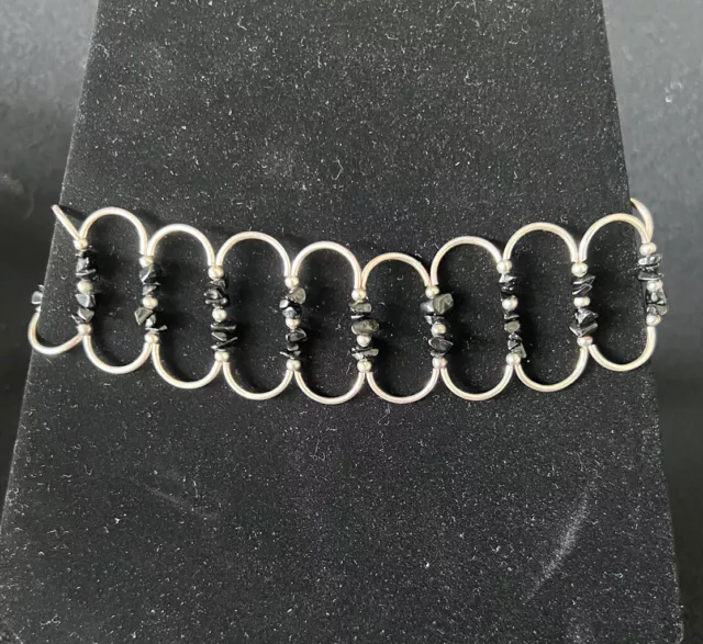 Taxco Artisan Handmade Black Onyx Necklace 14" 925 Sterling S-125