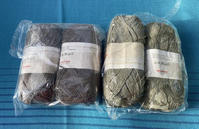 Braune + khakifarbene Wolle, 4 x 100 g,je 220 m Lauflänge, für Nadeln 3,5-4,5