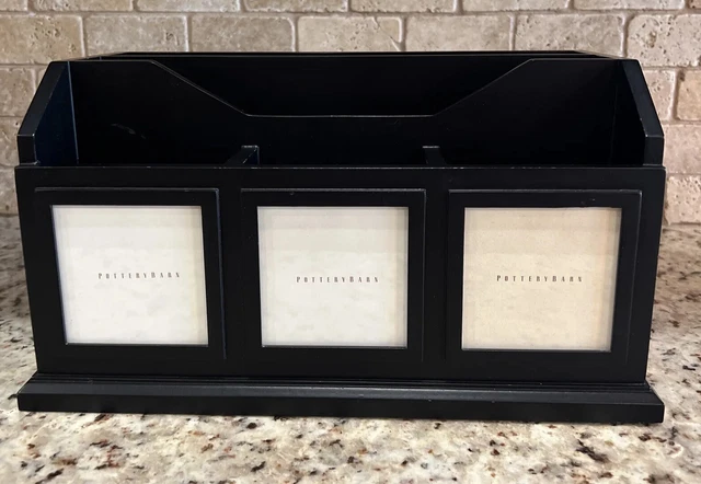 Pottery Barn Black Wooden  Desktop Organizer With Photo Frames.
