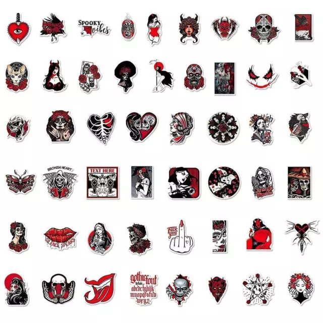 ⭐50 piezas Red Black White Gothic / Devil Style Stickerbomb juego de pegatinas 3