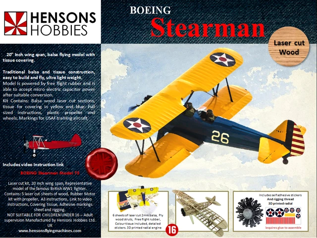 HH - STEARMAN Balsa Model Aircraft Kit, WW2 Fighter, Free Flight KIT £ ...