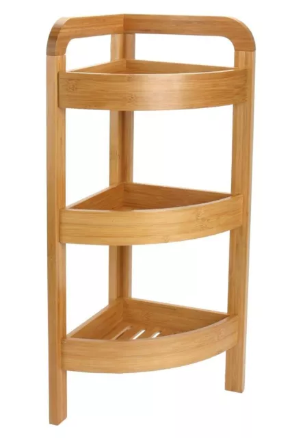 Etagère d'angle en bambou naturel 3 niveaux   Salle de bain Cuisine   H 61 cm