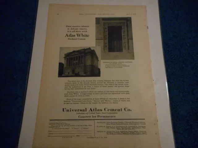 1930 Universal Atlas Cement Co Print Advertisement: Scottish Rite Temple Oakland