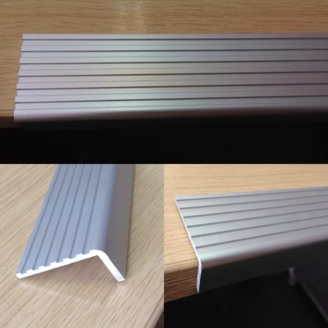 Silver Anodised Aluminium Fluted Angle / Edge Trim / Nose Edge 43.6mm x 21.4mm