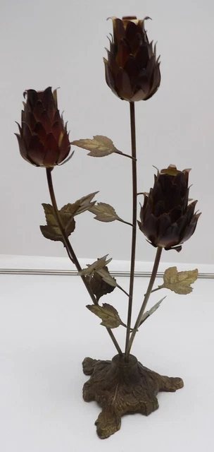 Vintage Mid Century Modern Art Deco Flower Metal Sculpture Candle Holder