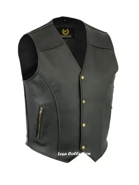 Gilet IN Pelle Biker Gilet Moto Pelle Canotta Con 2Zip Tasca
