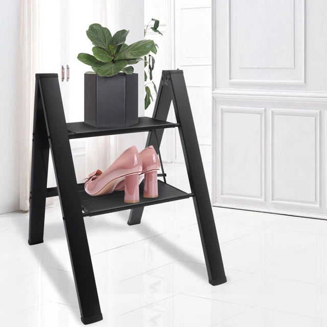 Heavy Duty 2 Step Ladder Folding Step Stool Non-slip 330Lbs Capacity Shelf Tool