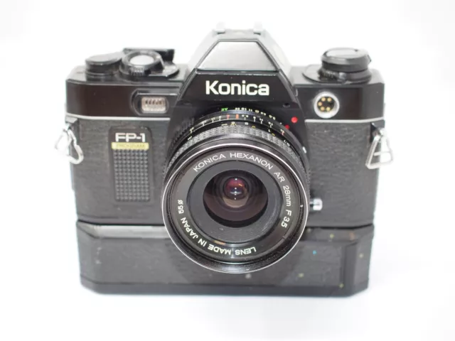 Konica FP-1 35mm SLR Camera + 28mm Wide Angle + Winder