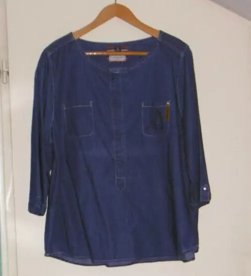 Tres Belle Blouse Tissu Jean Fin Terre De Marins Taille 48 En Tres Bon Etat