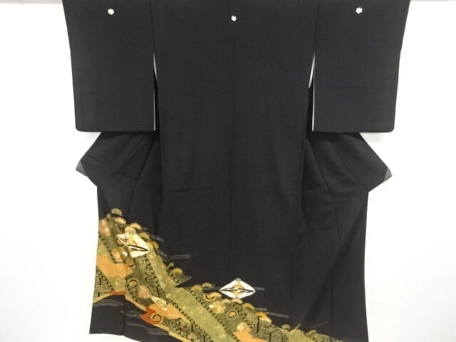 6793942: Japanese Kimono / Vintage Tomesode / Embroidery / Kinsai / Crane & Flow