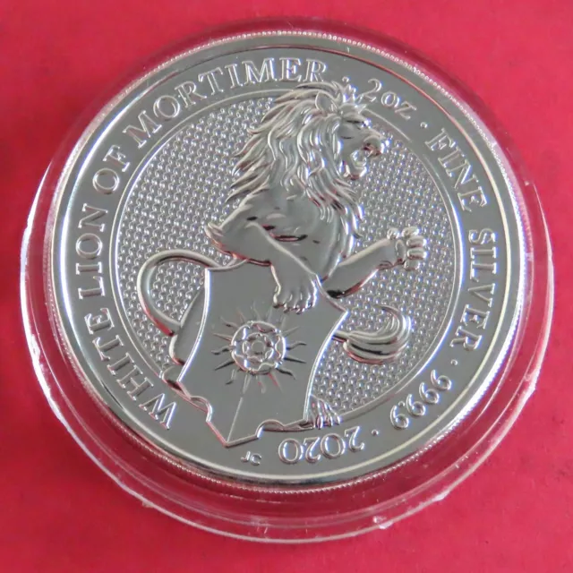 2020 UK QUEENS BEASTS WHITE LION OF MORTIMER £5 2oz .9999 FINE SILVER