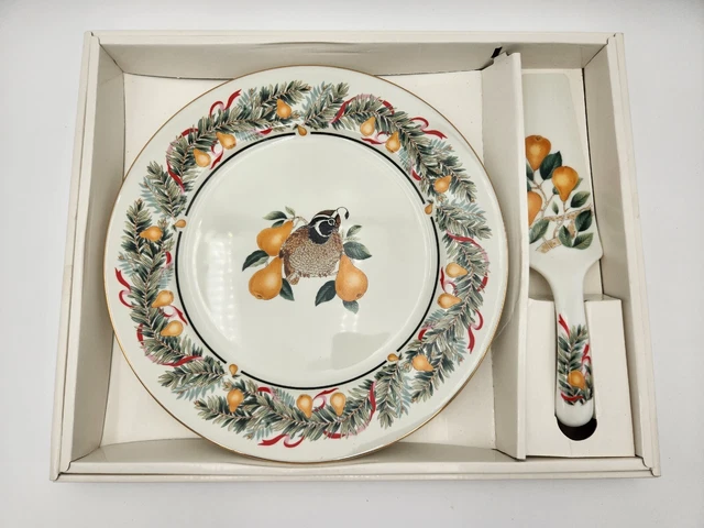 Andrea By Sadek Partridge in a Pear Tree Cake Plate & Server 1991 Japan