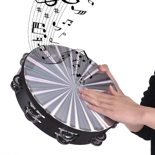 Musical Tambourine Metal Bells Hand Percussion Drum with Ergonomic Handle Grips