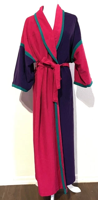 Vintage Pierre Cardin Color Block Fuschia Retro Womens One Size Kimono Long Robe