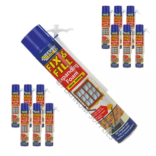 12x FIX & FILL EXPANDING FOAM & FILLER 750ml EVERBUILD QUICK SETTING FILLS GAPS