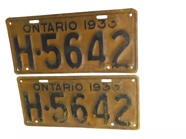 Ontario License Plate 1933 Set Pair Vintage Canada Classic Car Shop Sign H 5642