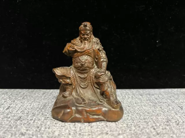Chinese old boxwood hand carved Sitting Guan Yu statue netsuke decoration