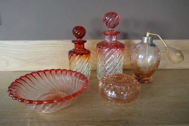 ensemble de toilette flacon Baccarat Tors bambou coupelle vaporisateur chatard