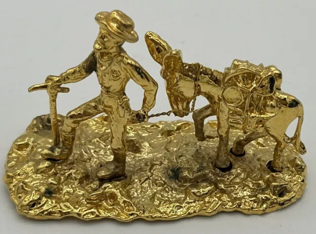 RARE Vintage Golden Metal Gold Rush Miner with Donkey Figurine