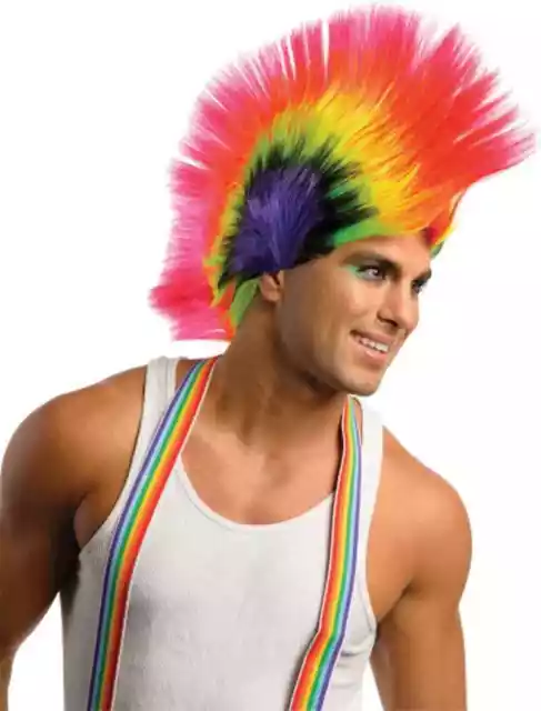 Rave Punk Mohawk Wig 80's Rainbow Fancy Dress Halloween Costume Accessory