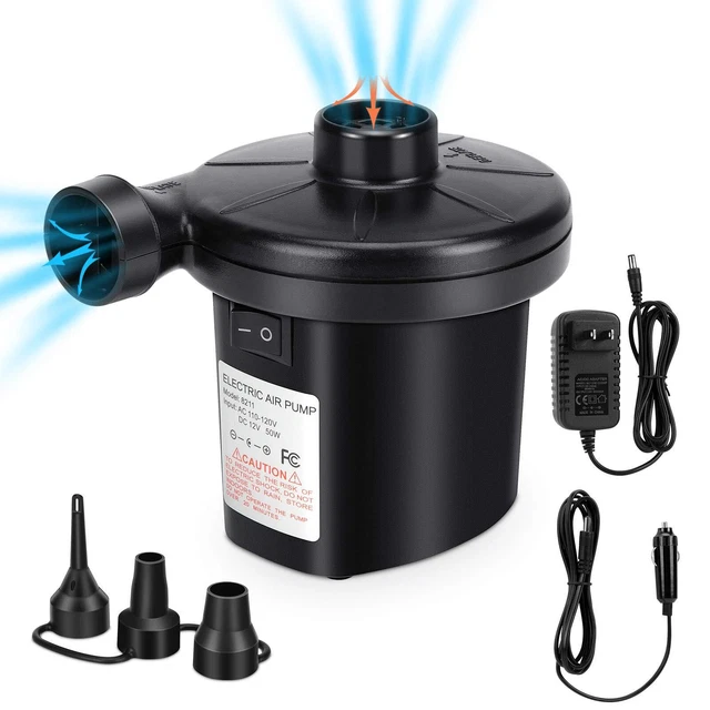 Electric Pump, Air Pump for Inflatables Air Mattress Pump with 3 Nozzles