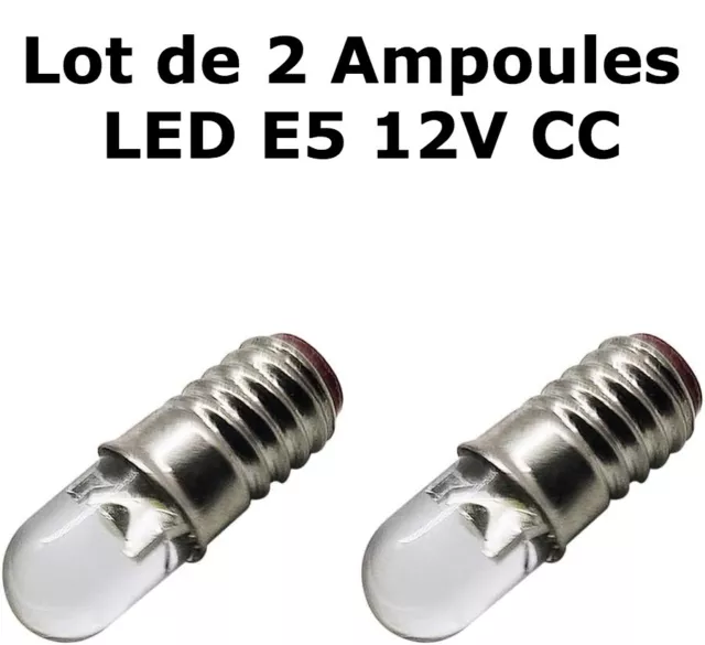 Lot  2 Ampoules E5 à LED 12V CC Blanc Chaud pour Eclairages Divers Modélisme