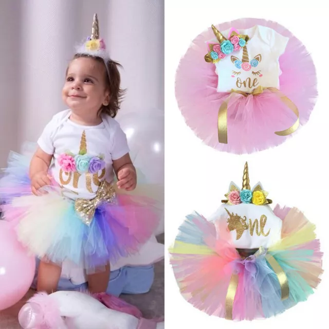 Abito tutù 3 pz bambina 1 ° compleanno festa unicorno romper torta smash 3