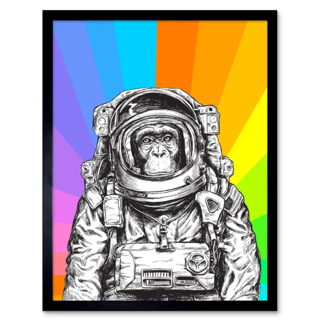 Monkey Ape Astronaut Illustration Colour Sunshine Framed Wall Art Print 9X7 In