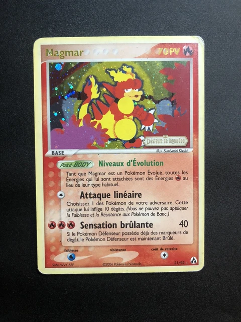 Carte Pokémon Magmar rare holo 21/92 - EX Créateurs de Légendes -Mauvais état FR