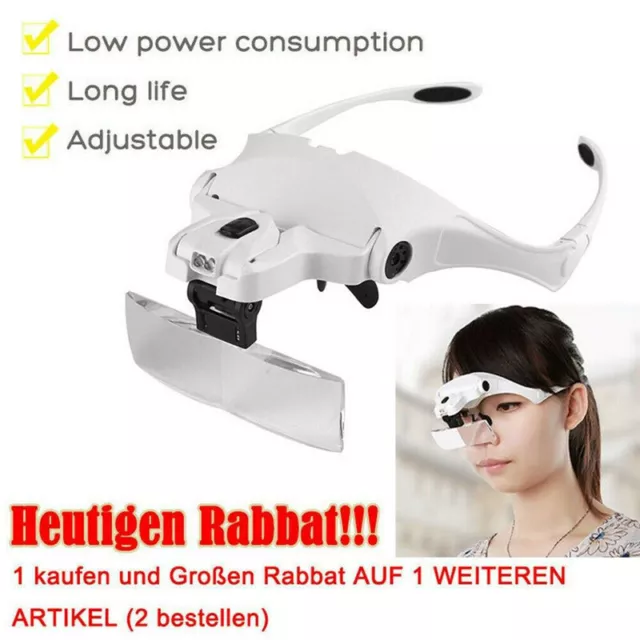 2 LED Lupenbrille Kopflupe Stirnlupe Brillenlupe Lupe 1x 1,5x 2,0x 2,5x 3,5x