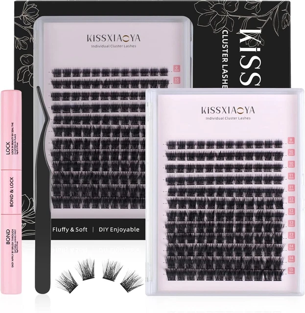 Cluster Wimpernverlängerungen Kit, Zum Selbermachen Wimpern Verlängerungsset mit Wimpernbindung & Dichtung